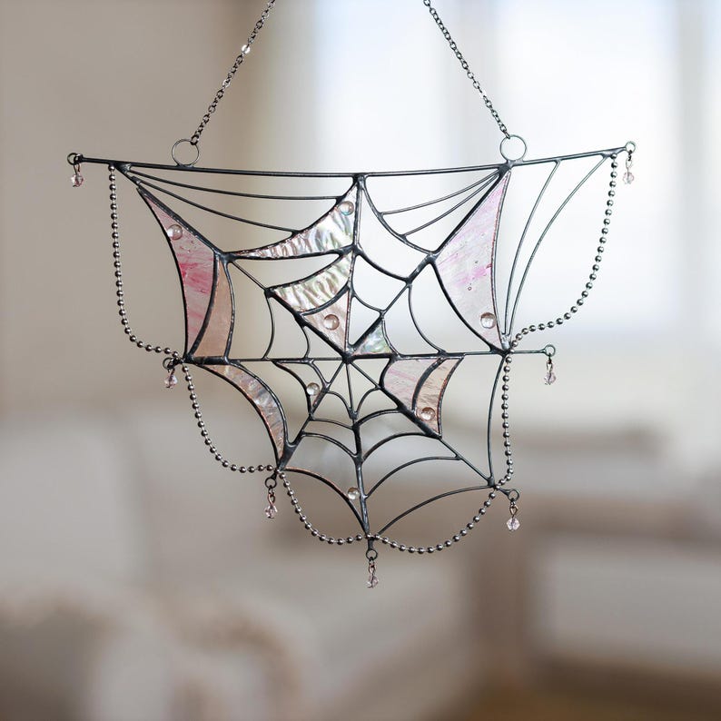 stained glass spider web, halloween decor, halloween home decor, halloween window decor, cute halloween decor, spider web, halloween spider, stained glass window, stained glass, stained glass art, spider web suncatcher, corner spider web