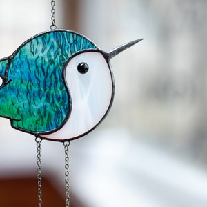 Stained Glass Hummingbird light Catcher, Round bird Window hanging, Mothers day Gifts from Daughter, Sunroom decor for Home image 2