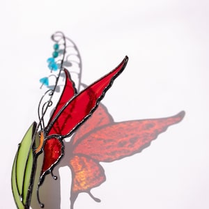 Butterfly Suncatcher and Stained Glass Plant Stakes Butterfly On The Leaf Window Hangings Plant Mom Gift Garden Stakes On Metal Rod image 5