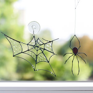 Spider web, Stained glass spider on the web, Window hangings, Halloween spider suncatcher, Gothic decor for Halloween