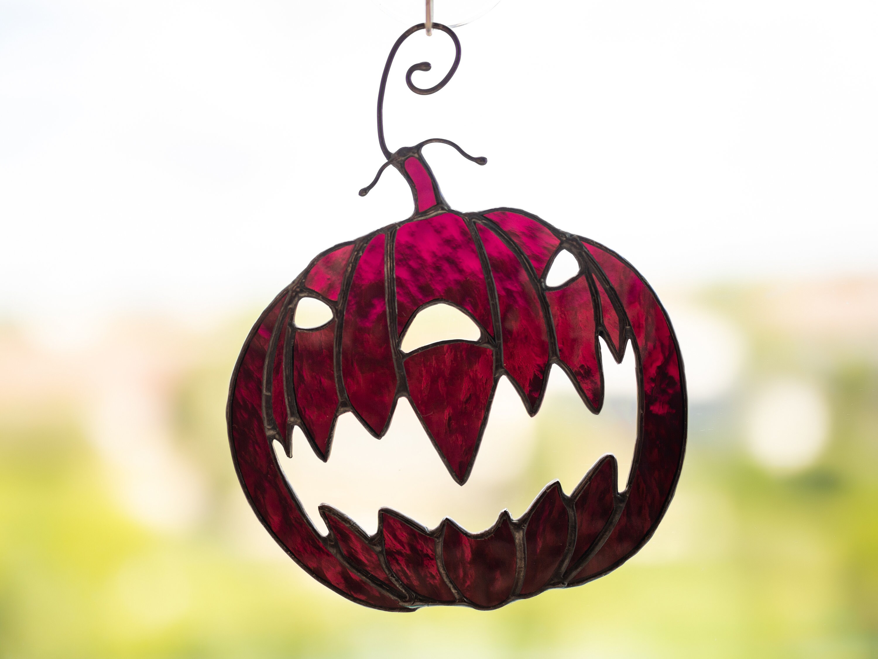 Halloween stained glass pumpkin Fall decor Window hangings | Etsy