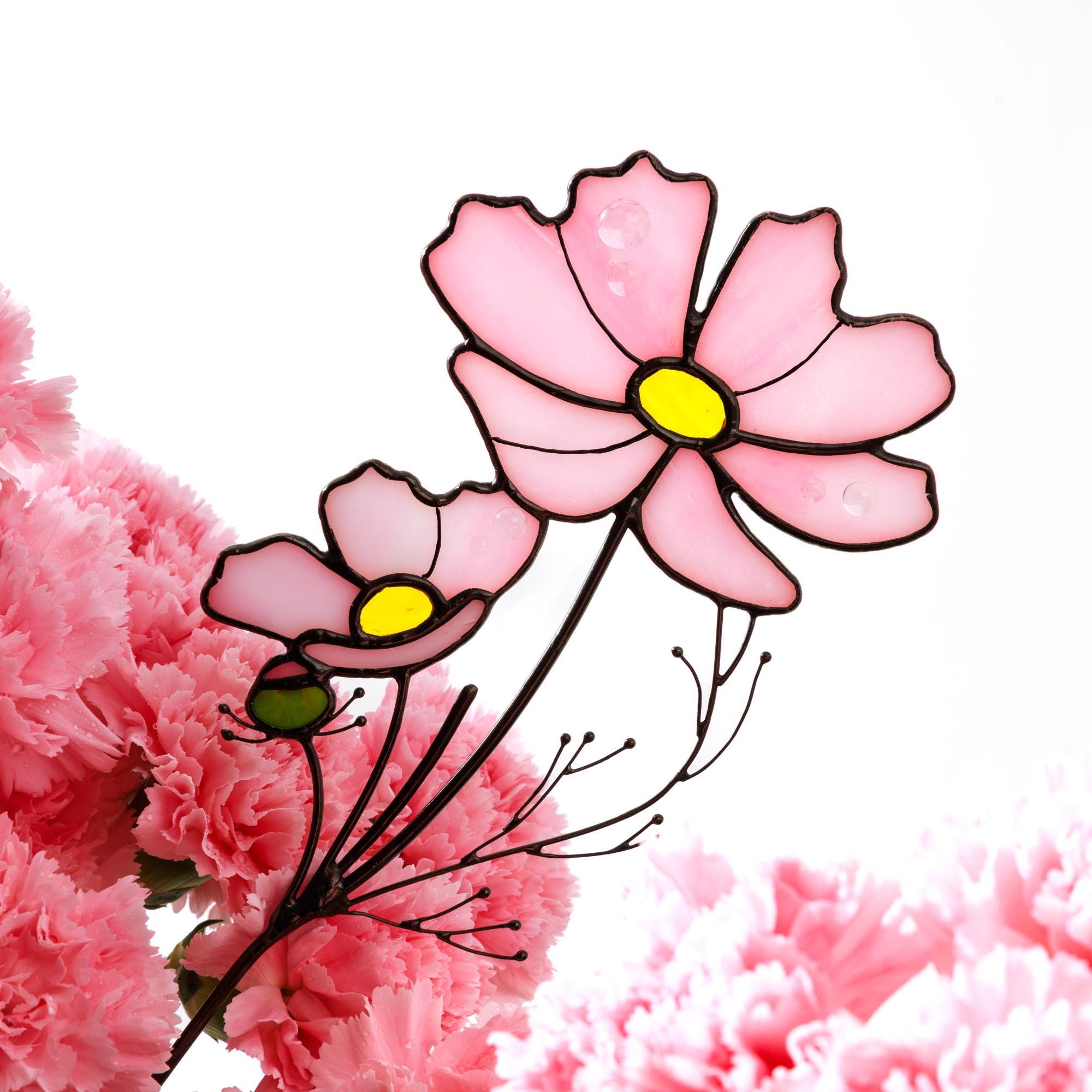 Stained Glass Flower, Personalized Christmas Gift, Birth Flower Gift Set for Mother in Law, Floral Garden Decor, Birth Flower Plant Stake