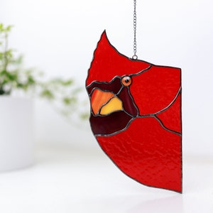 Red Cardinal Suncatcher Unique Gift for Father in law Stained Glass Window Hangings Cardinal Fathers Day gift from Daughter 2. Side looking