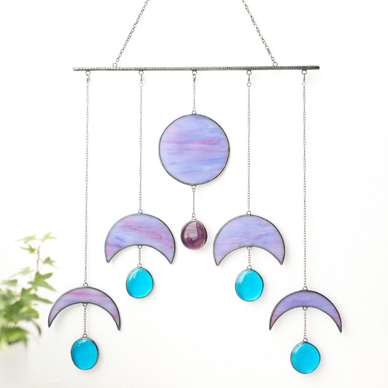 Stained Glass Moon Phases Decor for Window Celestial Decor for bedroom Crescent Moon suncatcher Christmas gifts for her image 3