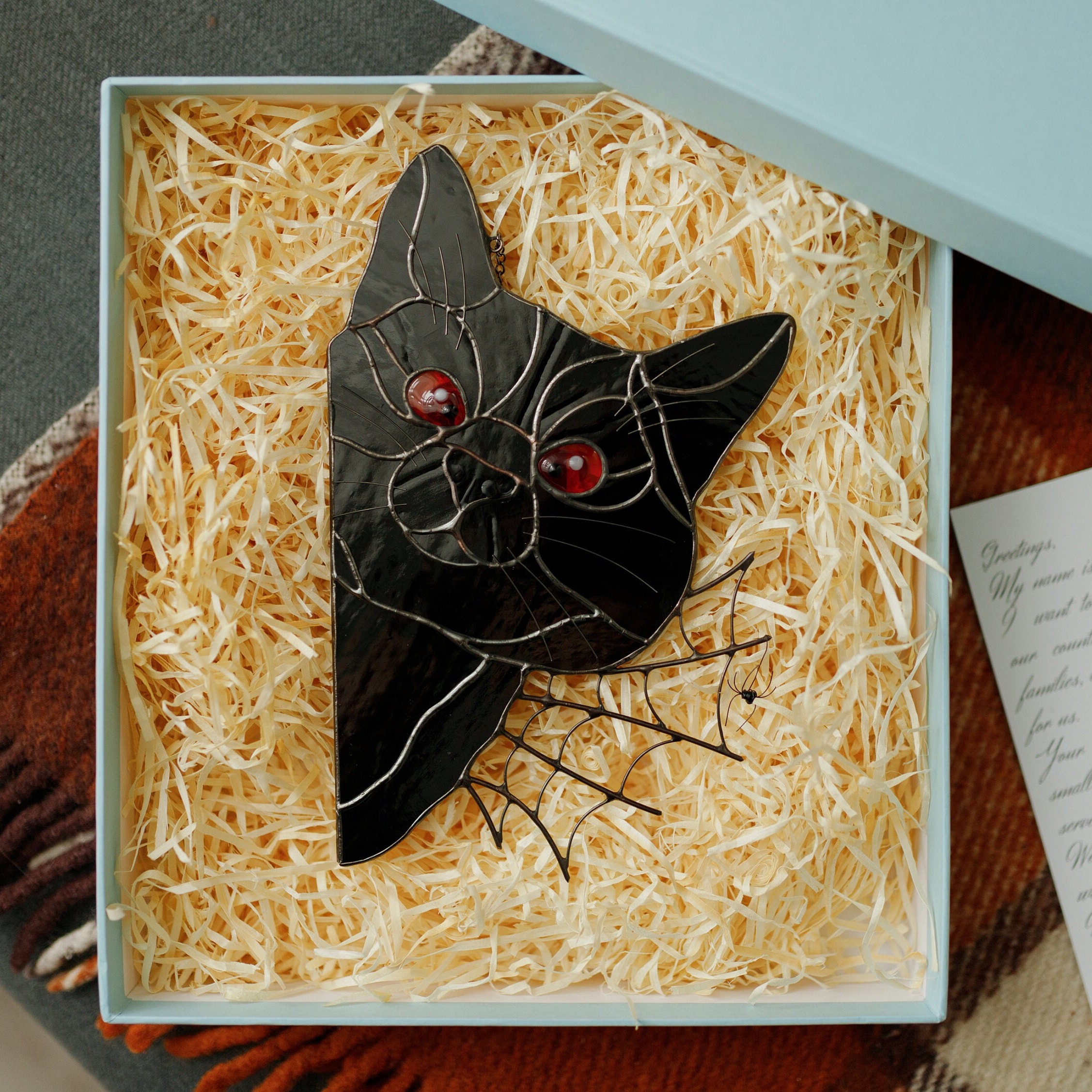 Black Cat Stained Glass Suncatcher, Peeking Cat Window Decor, Witchy ...
