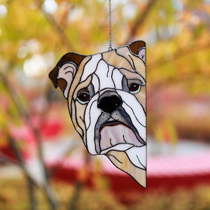 English Bulldog Stained Glass Suncatcher, Personalized Dog Lovers Gift for Mothers Day, Peeking Dog Window Hangings, Bulldog Decor for Home image 9