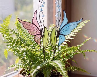 Regalos de estacas para plantas con forma de mariposa para el jardín de mamá, regalos de lirios del valle con vidrieras de mariposas para la abuela