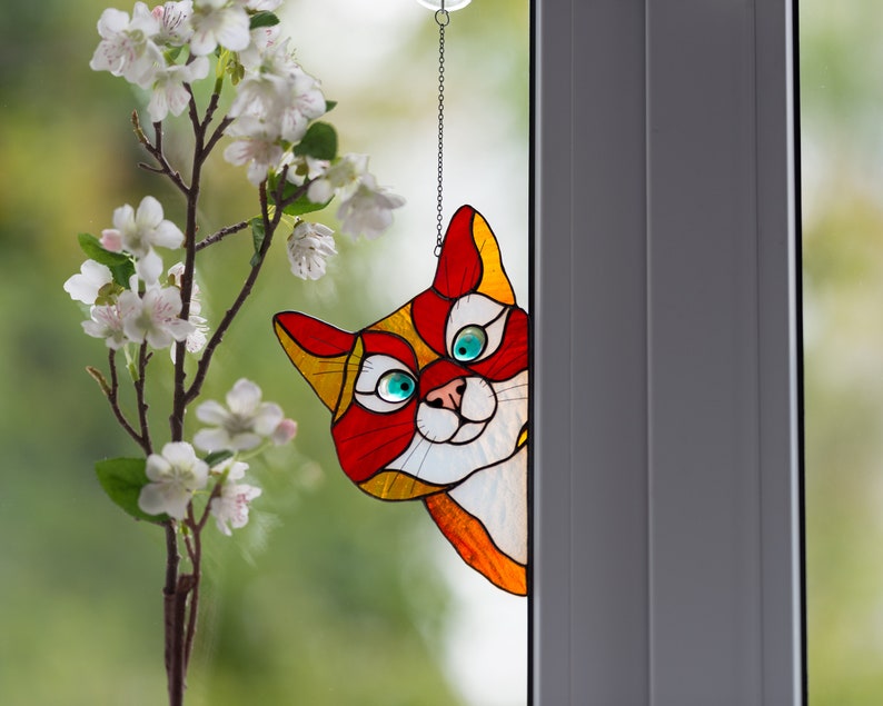 Peeking Cat Stained Glass Window Hangings Unique pet gift sun Etsy