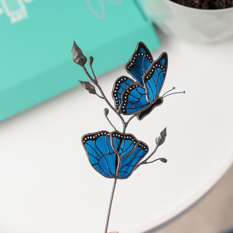 Stained Glass Butterfly Suncatcher – Garden Plant Stake Decor - Gift for Her - Plant Lover Gift for Mom or Grandma image 12
