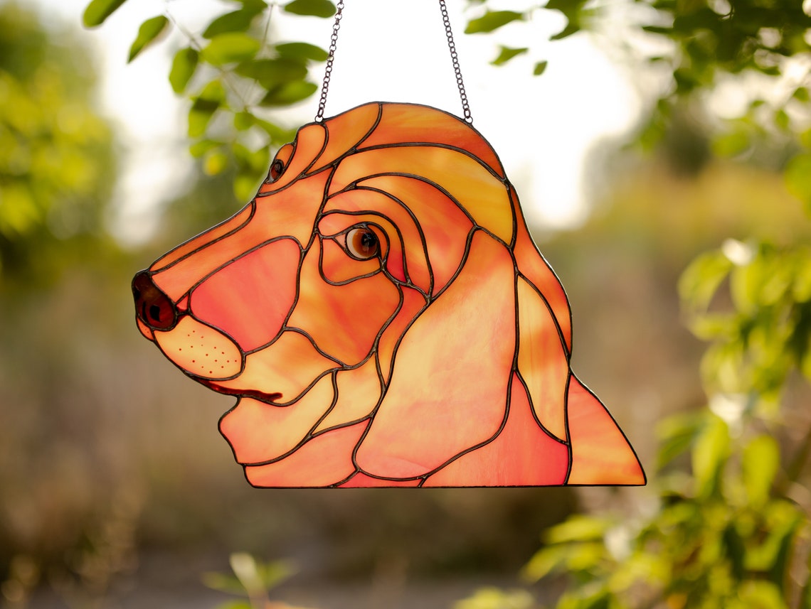 Stained glass golden retriever Peeking dog portrait Etsy