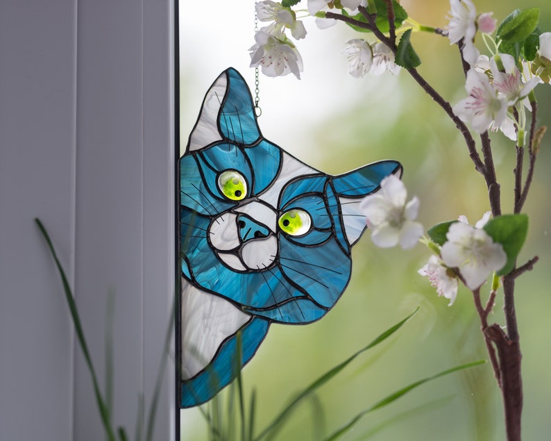 Peeking Cat Stained Glass Window Hangings Unique pet gift sun Etsy