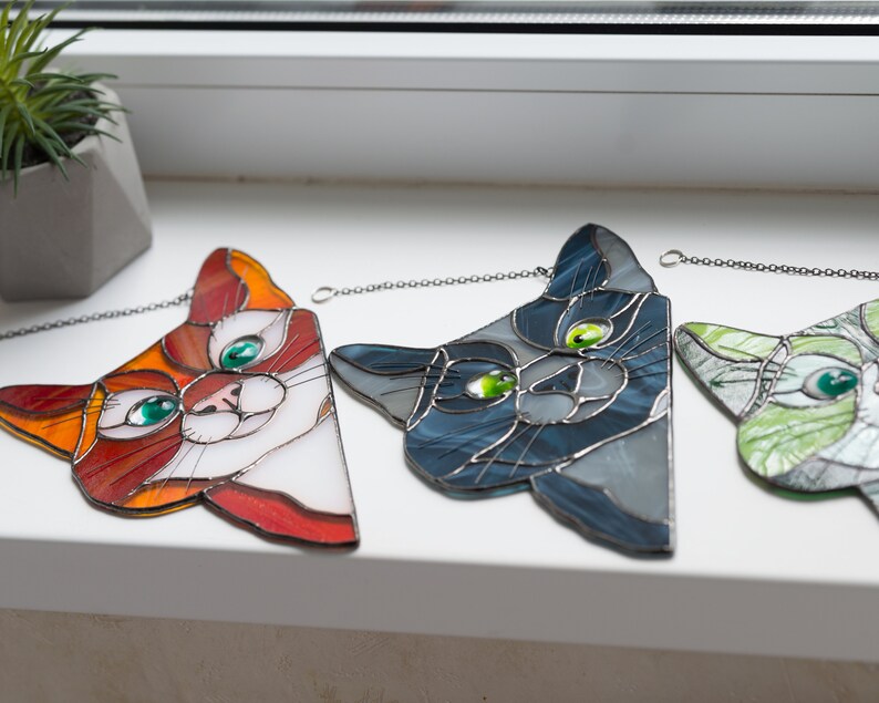 Peeking Cat Stained Glass Window Hangings Longdistance Etsy