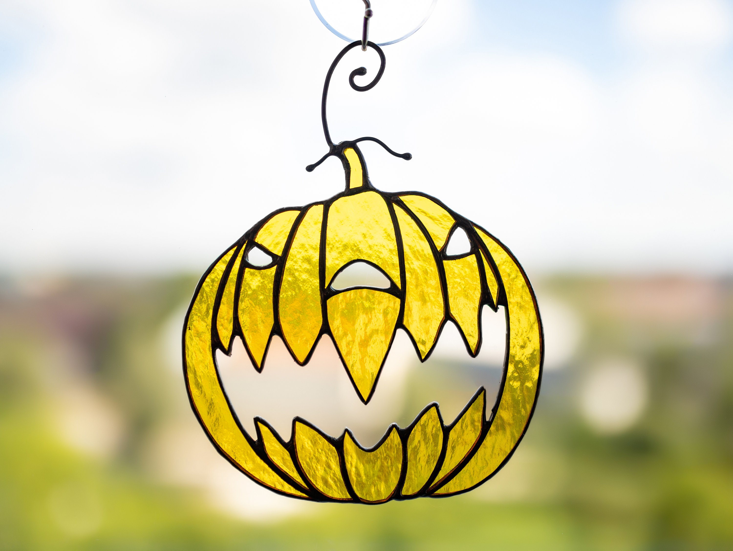 Halloween stained glass pumpkin Fall decor Window hangings | Etsy