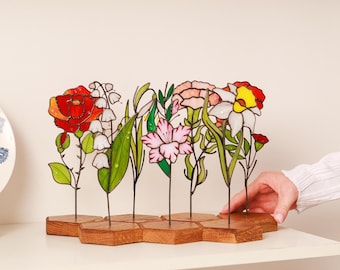 Birth Flower Birthday Gift for Her Stained Glass Forever Flower, Perfect 60th Birthday Gift for Mom, Birth Month Flowers