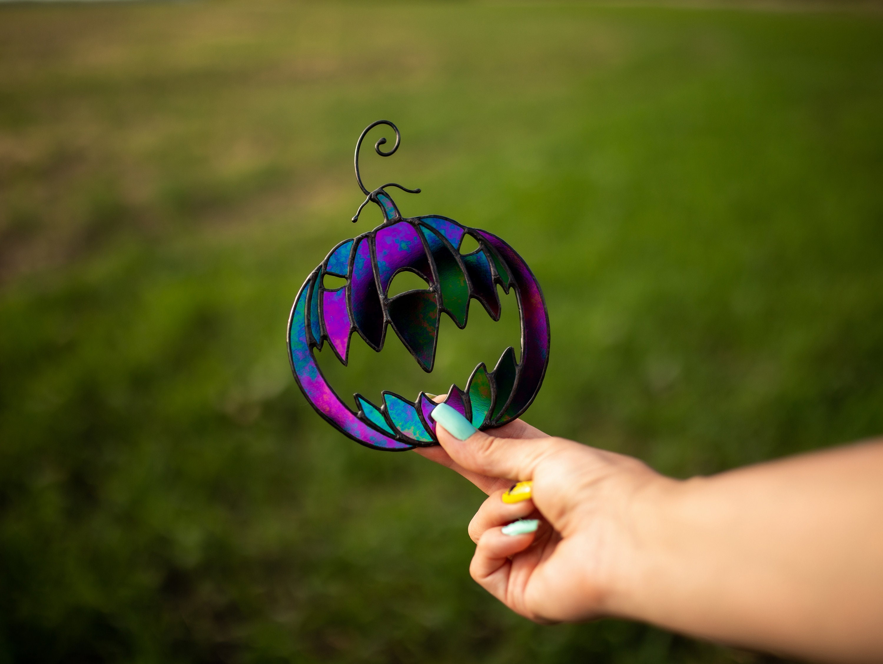 Halloween witch on moon decor Stained glass witch Suncatcher Etsy