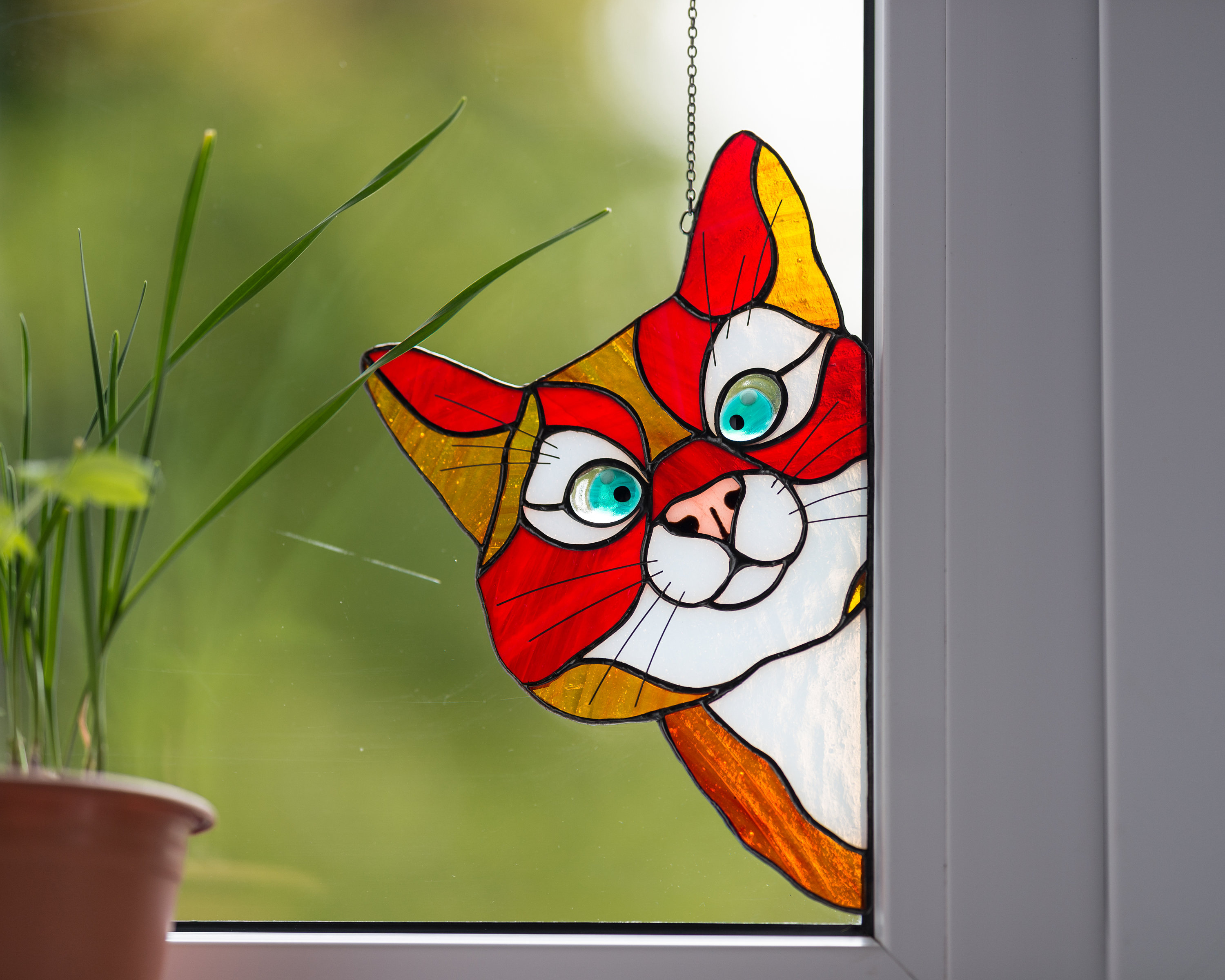 Peeking Cat Stained Glass Window Hangings Unique pet gift sun Etsy