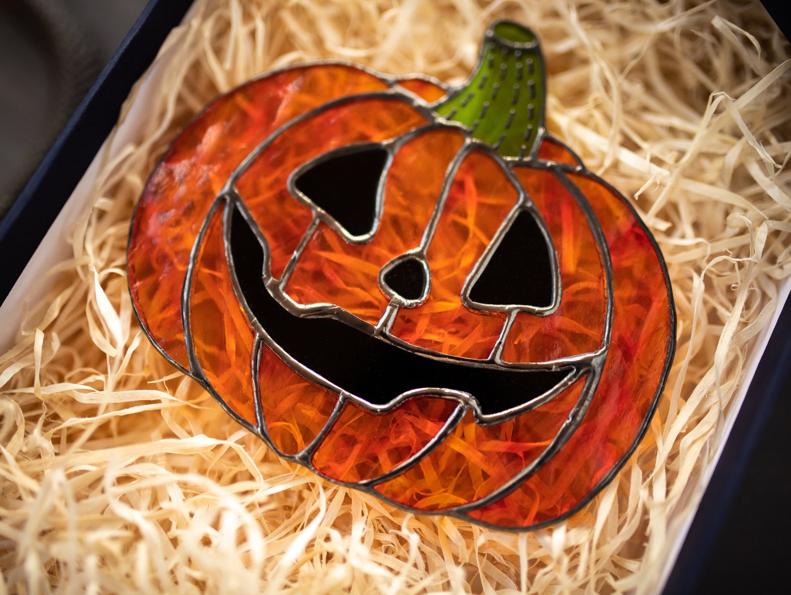 Stained glass halloween pumpkin Glass pumpkin suncatcher Etsy