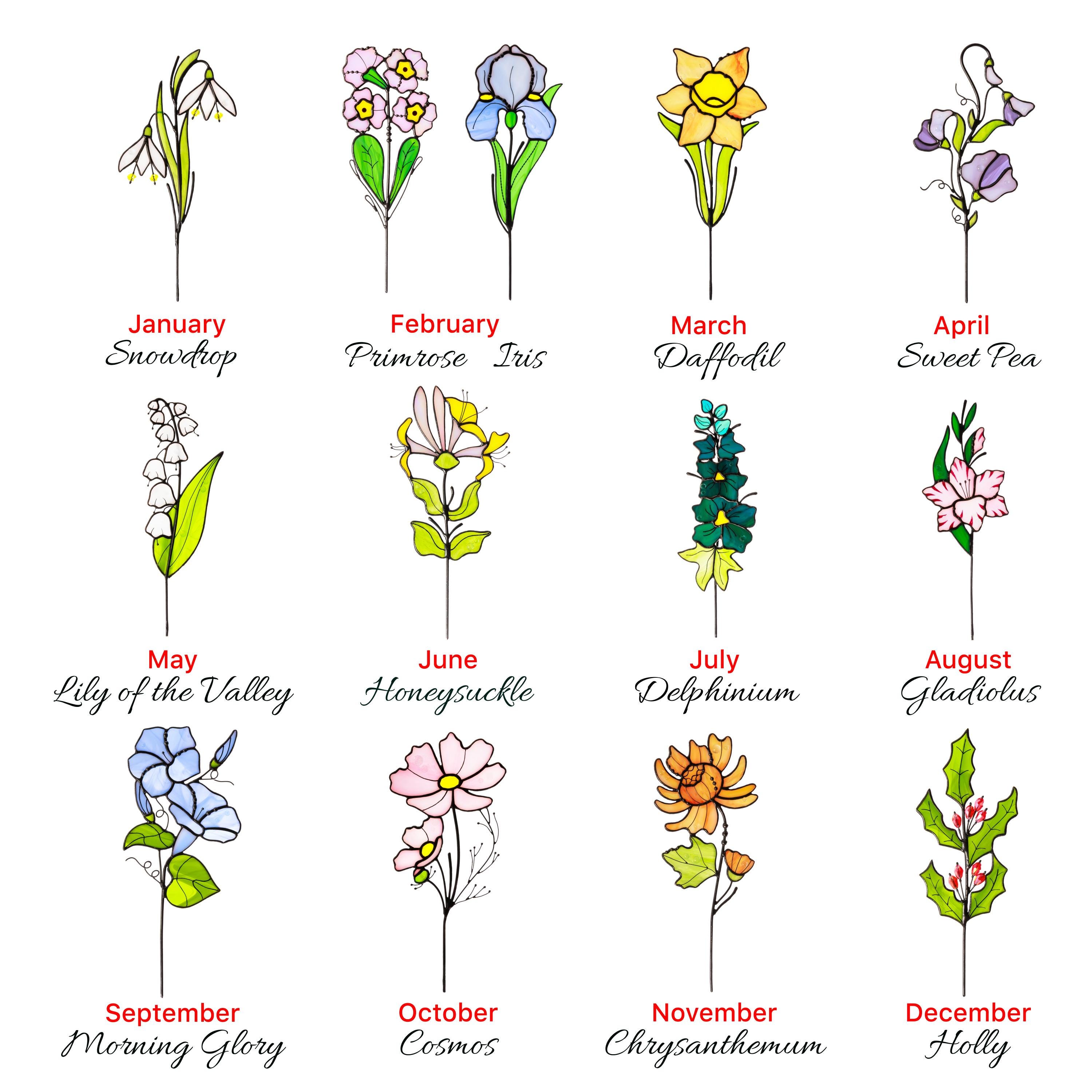 Glass Flower Bouquet Mother Day Gift for Mom from Son, Floral Stained Glass Plant Stake Home Decor, Birth Flower Personalised Family Gift