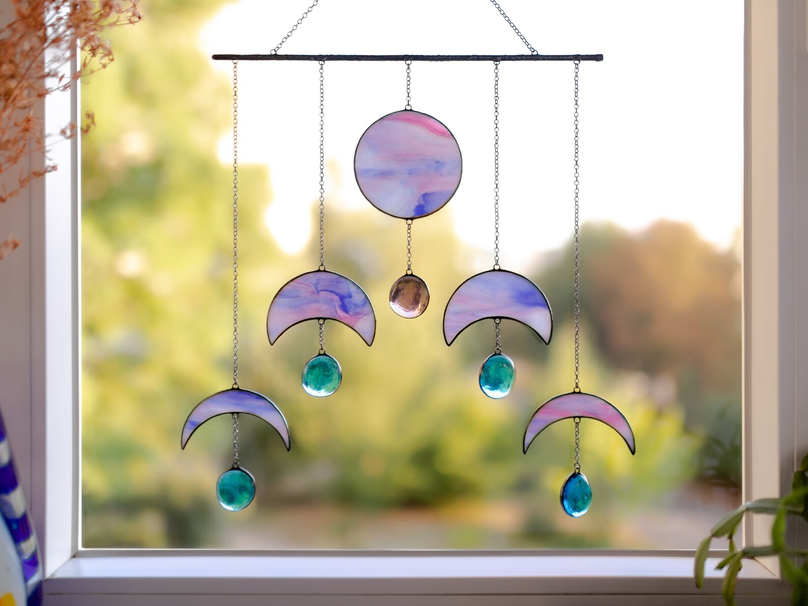 Stained Glass Moon Phases Celestial Decor for Bedroom Moon Etsy