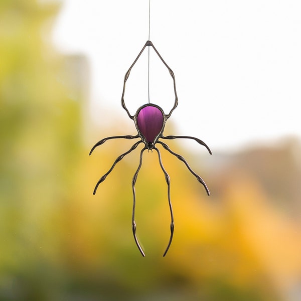 Stained Glass Window Hangings, Spoky Spider Suncatcher, Gothic Home Decor