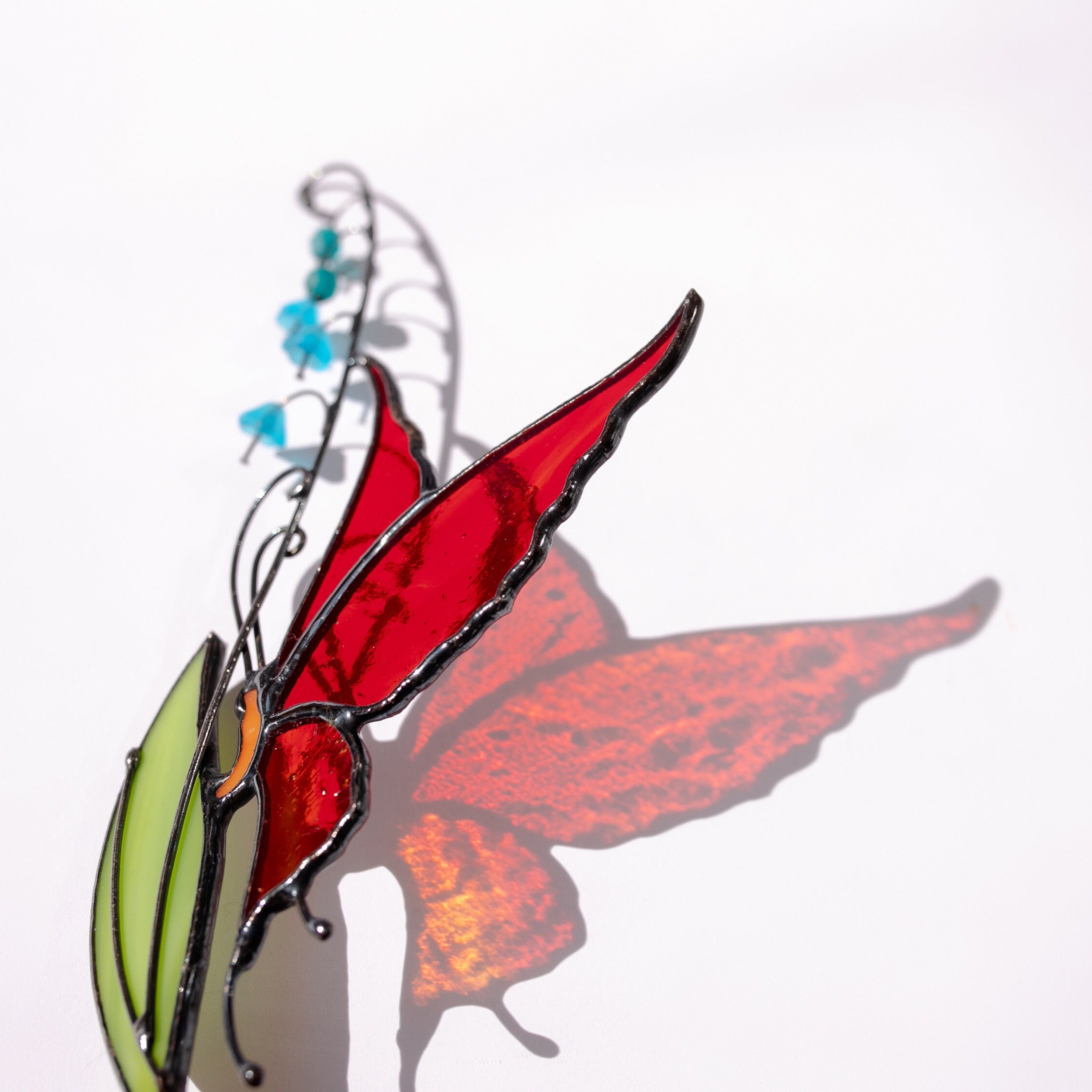 Stained glass Butterfly decor - Garden stake and Suncatcher 2 in 1 - Butterfly plant stake on metal rod - Thank You Gift for Mom
