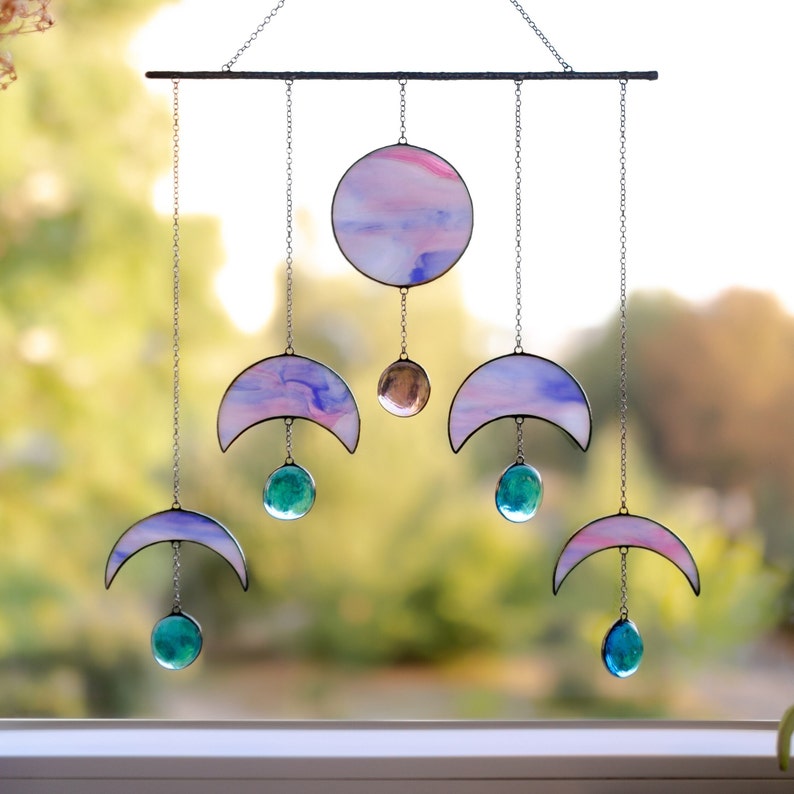 Stained Glass Moon Phases Decor for Window Celestial Decor for bedroom Crescent Moon suncatcher Christmas gifts for her image 6