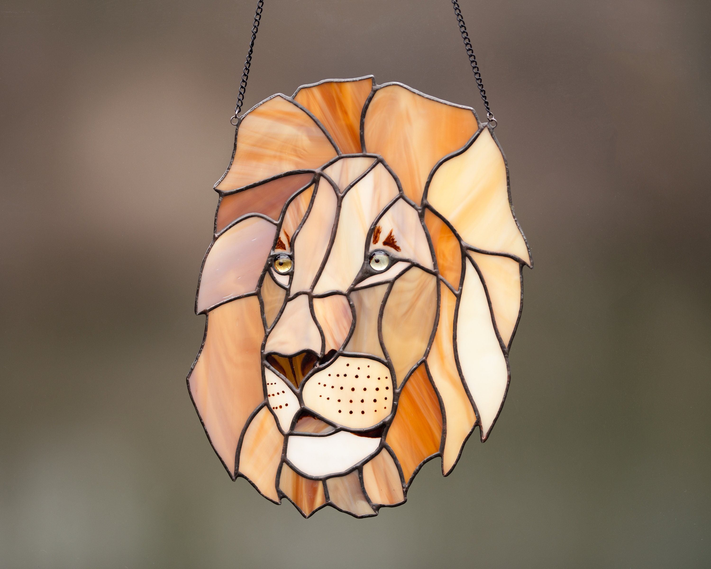 Stained Glass Lion Portrait Zodiac Gifts Leo Suncatcher Wild Etsy UK