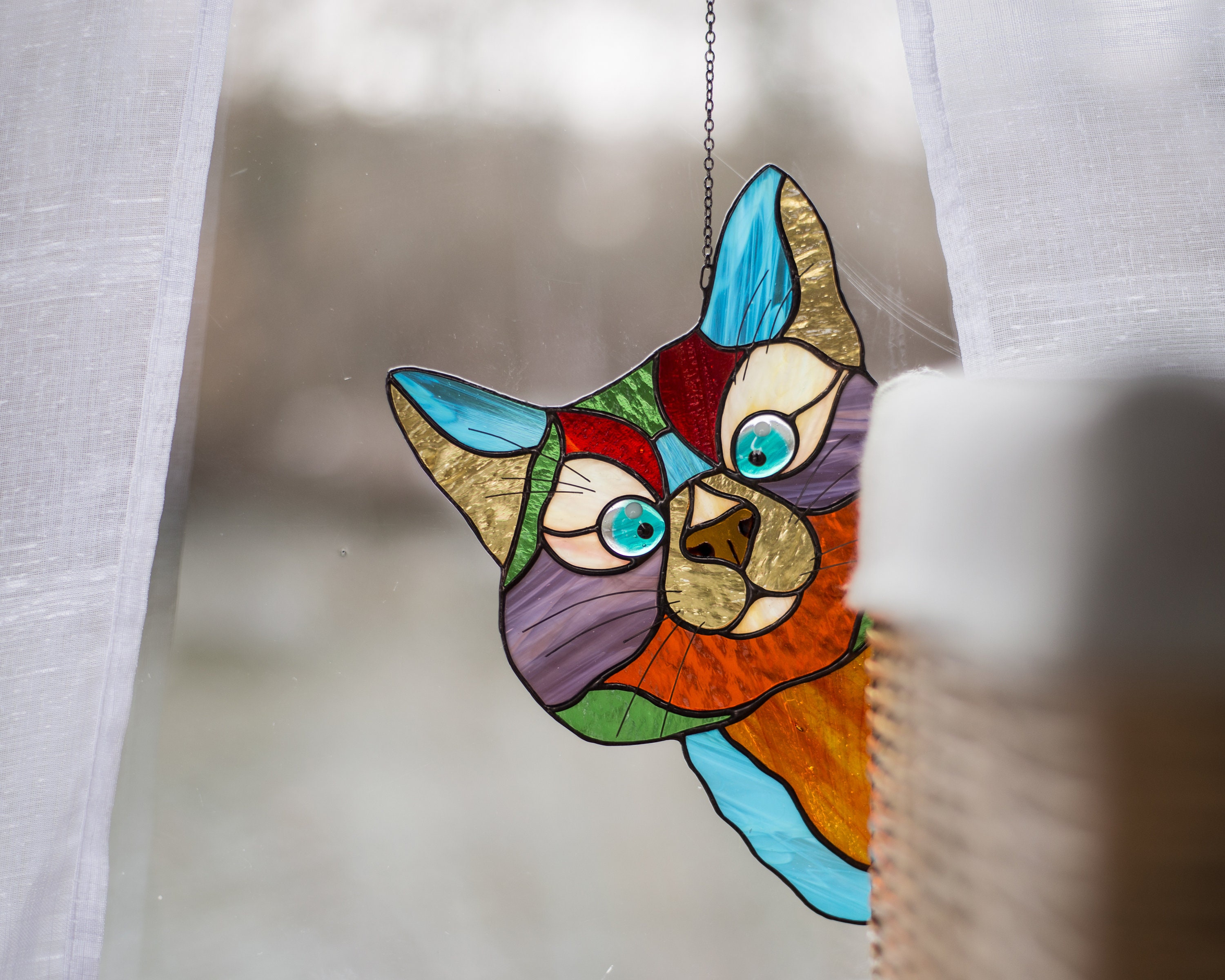 Cat lovers Gift Window Pendant Stained Glass Window Hangings Etsy