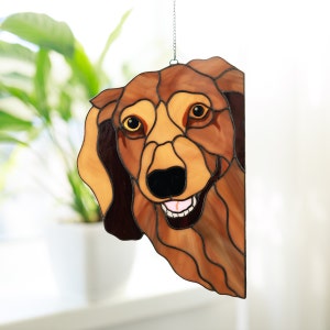 Longhair Dachshund Suncather Stained Glass Window Hangings Dachshund Mom Christmas gifts from Daughter Dog lovers decor Pet Remembrance Gift image 6