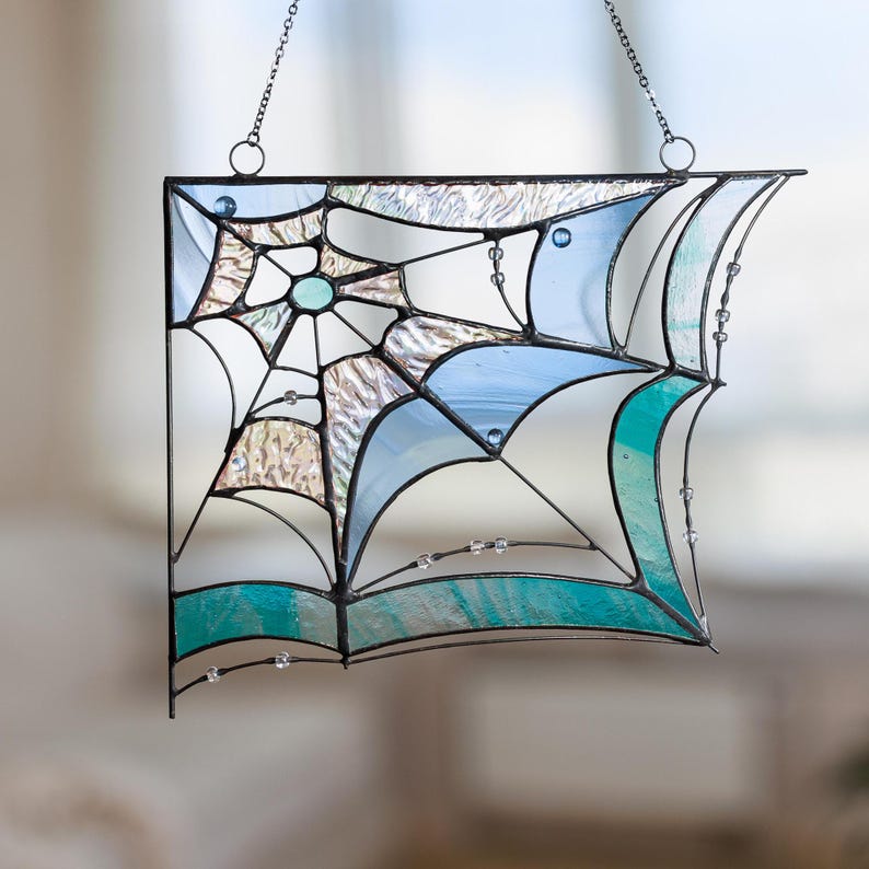 stained glass spider web, halloween decor, halloween home decor, halloween window decor, cute halloween decor, spider web, halloween spider, stained glass window, stained glass, stained glass art, spider web suncatcher, corner spider web