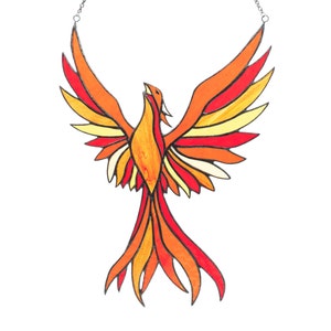 Stained glass window hangings, Unique Handmade Phoenix Suncatcher, Mothers day gifts, Colorful Mythical Bird, Special Majestic Firebird image 5