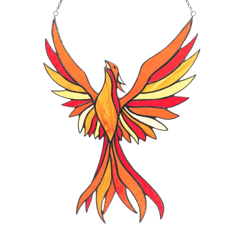Stained glass window hangings, Unique Handmade Phoenix Suncatcher, Mothers day gifts, Colorful Mythical Bird, Special Majestic Firebird image 5