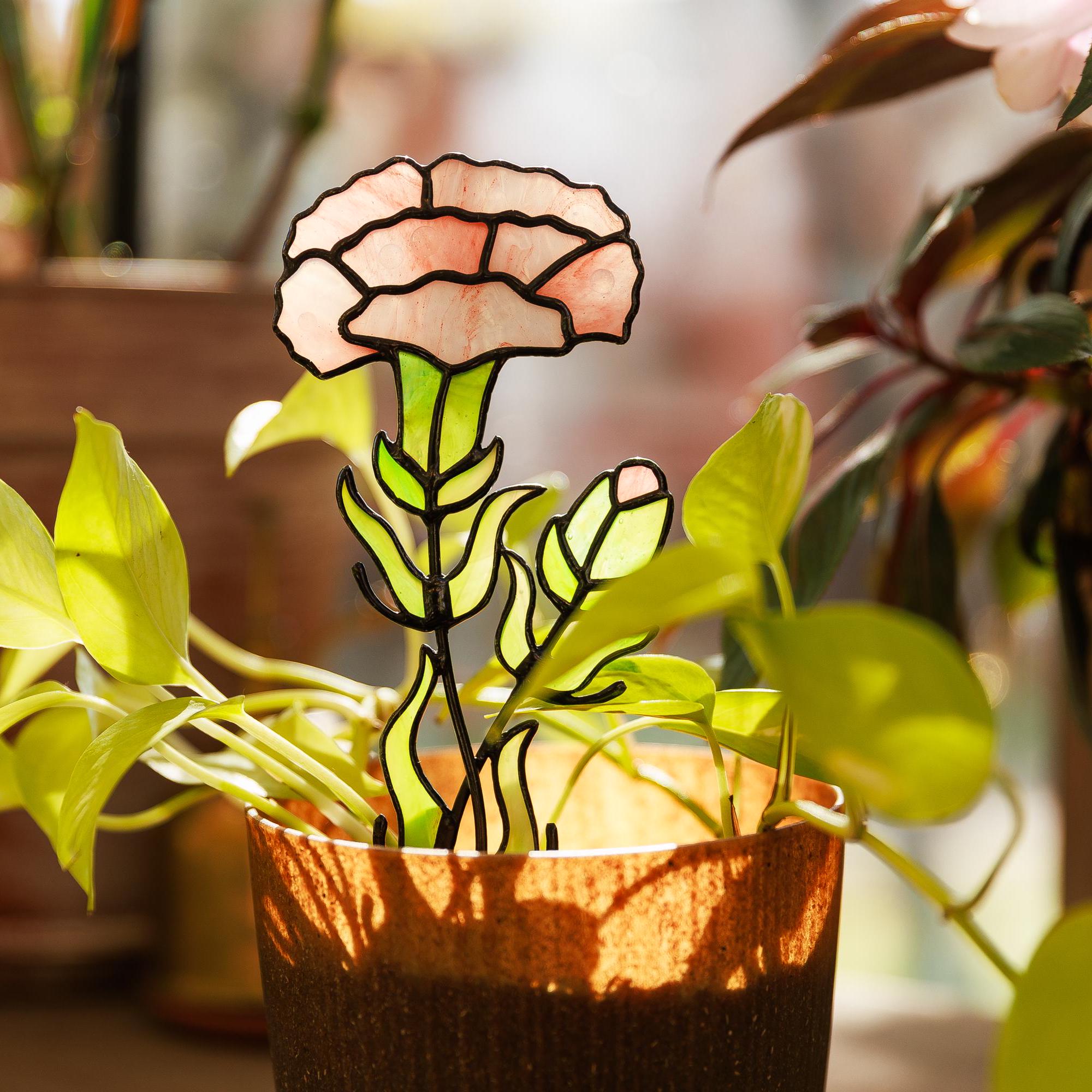 Stained Glass Carnation Flower, January Birthday Gift for Plant Lover, Birth Flower Table Decor for Living Room, Custom Grandparent Gift