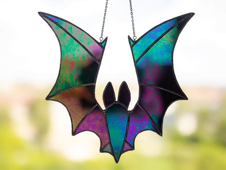 Halloween stained glass Bat suncatcher Spooky decor Halloween | Etsy
