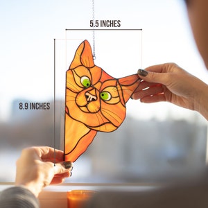Glasmalerei-Katze, spähende Katze Sonnenfänger, Haustier Geschenke für Geburtstag, Fensterbehänge, Muttertagsgeschenke von Tochter, bestes Geschenk für sie #5 Orange