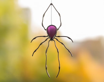 Spider Stained Glass Suncatcher - Halloween Indoor Decor - Unique Window Hangings - Gifts for Friend