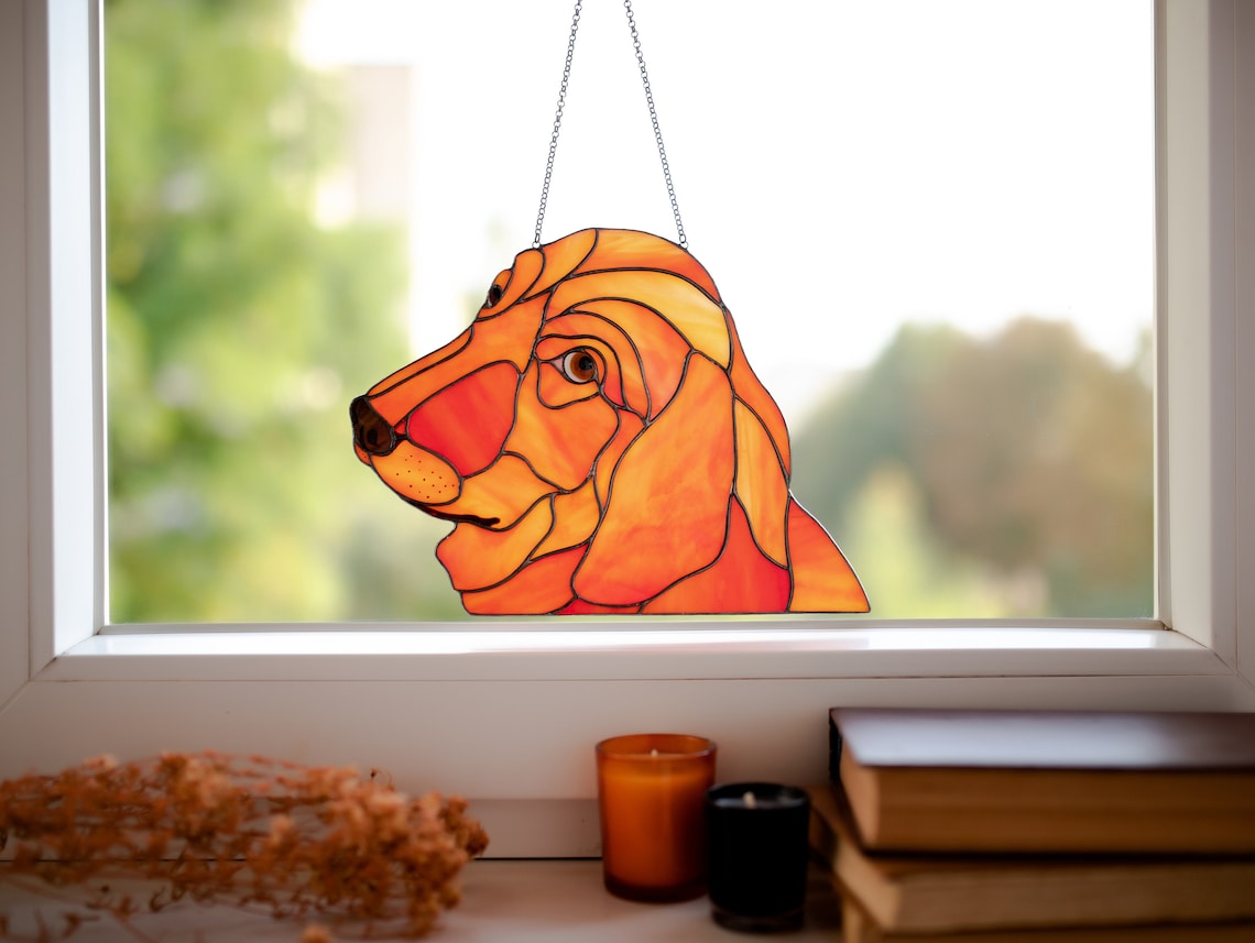 Stained glass golden retriever Peeking dog portrait Etsy