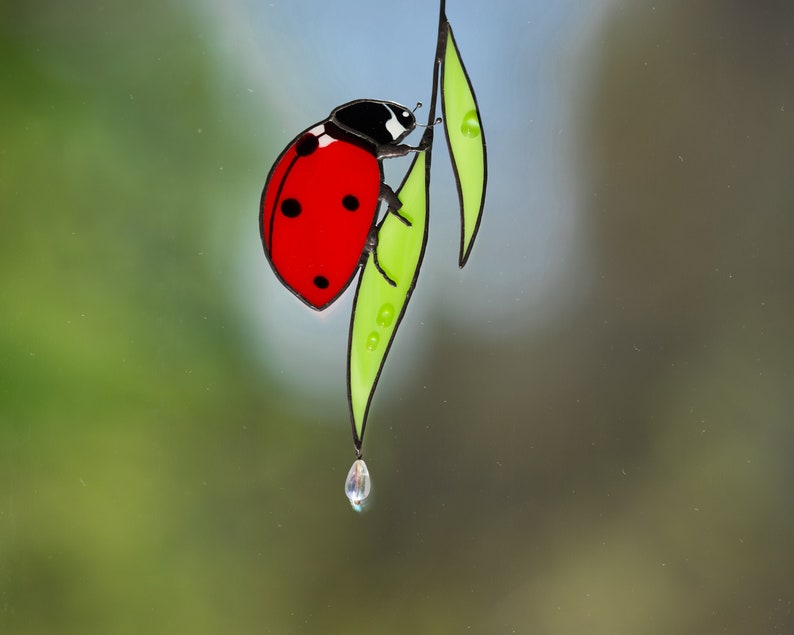 Stained glass suncatcher Ladybug Window hangings Long Etsy