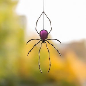 Stained glass window spider light catcher, easy Halloween gothic indoor decoration, spooky stain glass