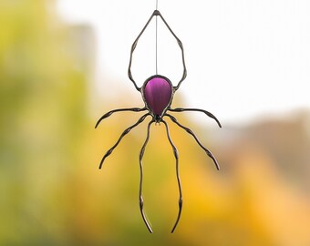 Stained glass window spider light catcher, easy Halloween gothic indoor decoration, spooky stain glass