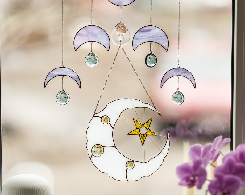 Stained Glass Moon Phase Wall Hanging Celestial Decor Moon Etsy