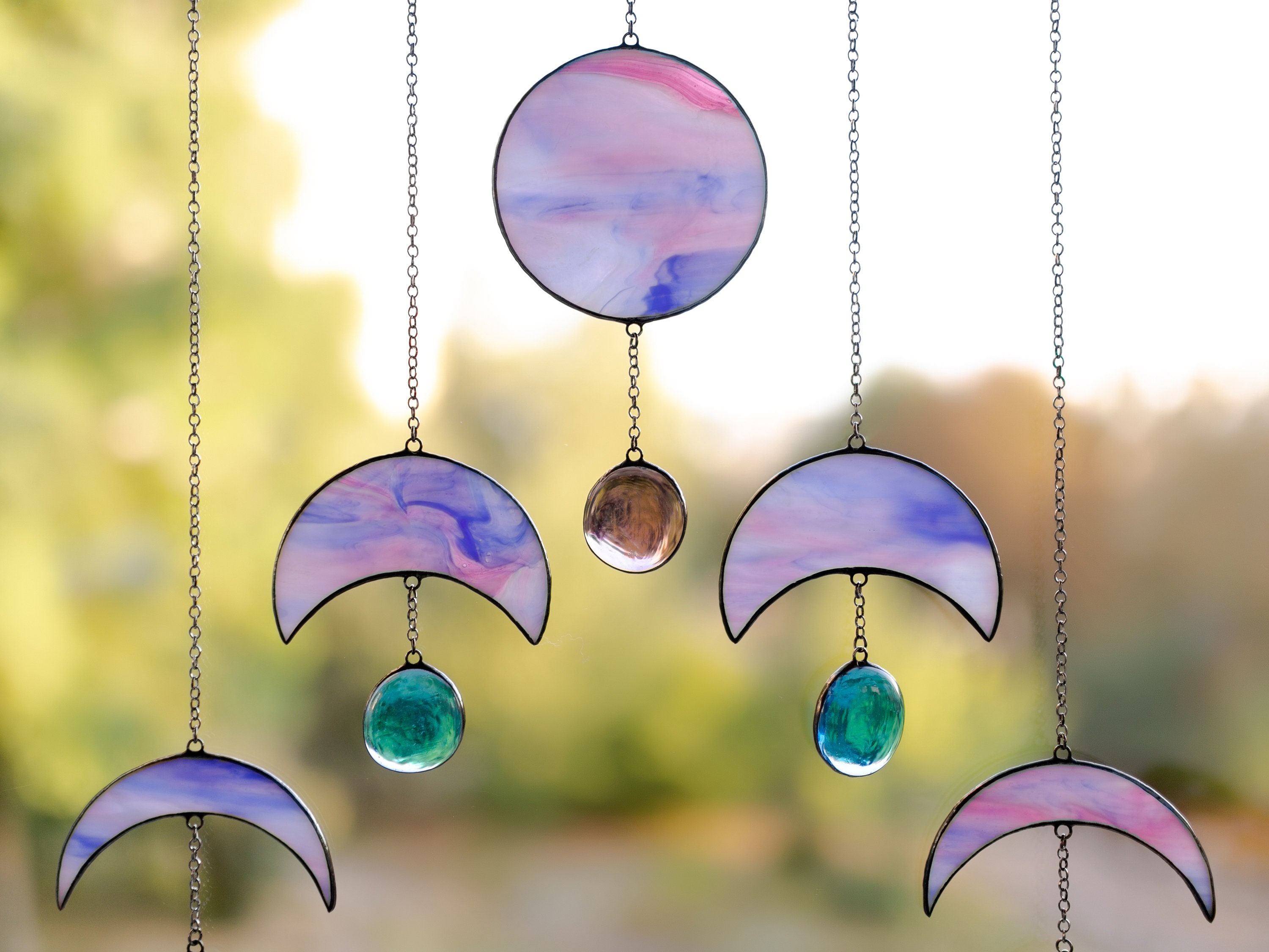 Moon phase Wall hanging Stained glass celestial decor Lunar Etsy