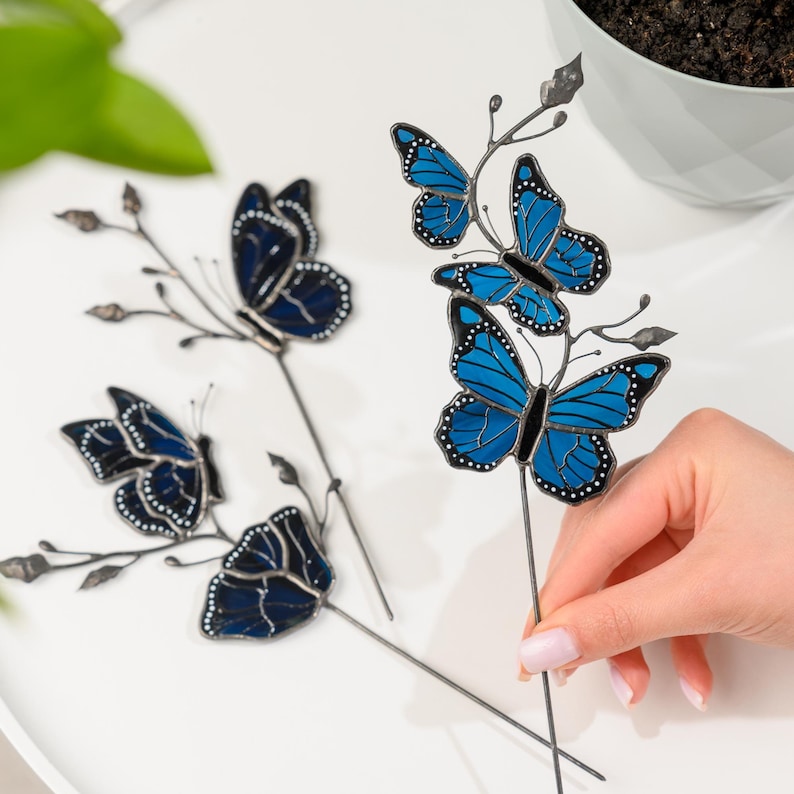 Stained Glass Butterfly Suncatcher – Garden Plant Stake Decor - Gift for Her - Plant Lover Gift for Mom or Grandma image 13