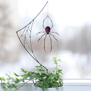 Spider Web Stained Glass Suncatcher Plant Stake Halloween Decor Spider Outdoor and Garden Halloween Decorations Halloween Gift for Him