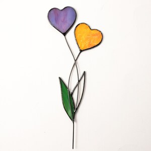 Stain glass heart plant stake, Valentines day gift, Heart garden stake, St Valentine decor image 9