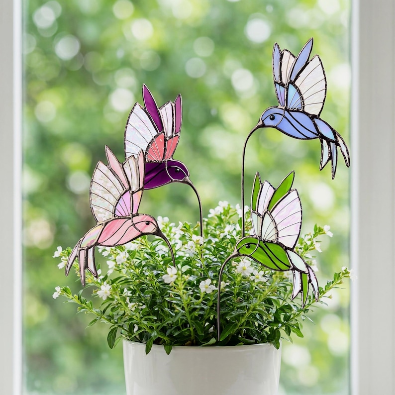 Hummingbird stained glass bird suncatcher