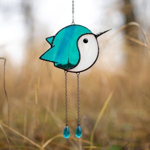 Stained glass art Hummingbird light catcher, bird sun catcher window hanging, new house ornament neighbor gift, Mom Birthday Gift