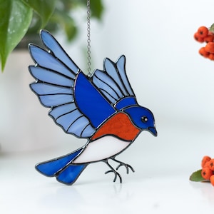 Stained Glass Bluebird Suncatcher, Stained Glass Window Hangings Bird Suncatcher, Handmade Birthday Gift for Mom, Living Room Decor