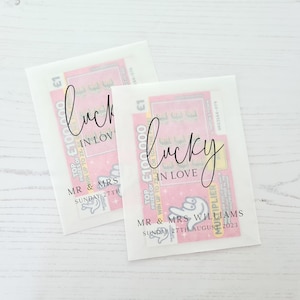 Porta biglietti da grattare, pacchetti bomboniere per matrimonio Lucky in Love - Sacchetti per bomboniere personalizzate in glassine biodegradabile al 100%