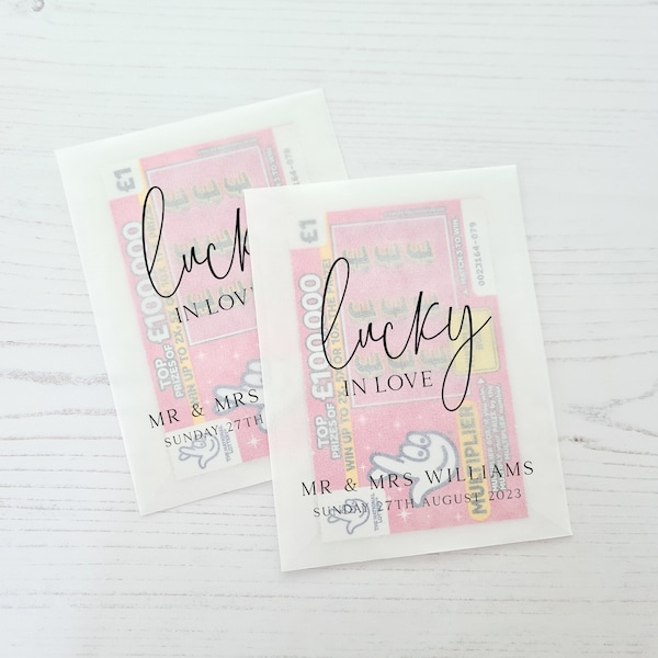 Scratch Card Holder Wedding Favour Packets Lucky in Love - 100% Biodegradable Glassine Personalised Wedding Favours Bags